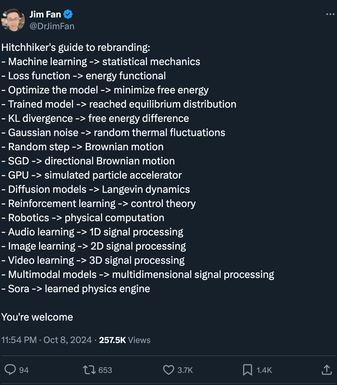 Jim Fan sarcastically listed a 'Hitchhiker’s guide to rebranding' on X.