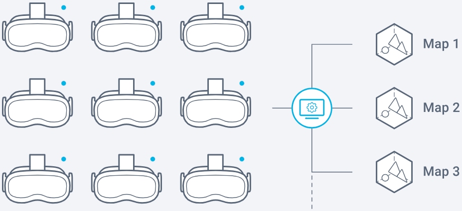 With the group management feature of VIVE Business+, it's easy to distribute different maps to multiple headsets. (Source: VIVE Business)