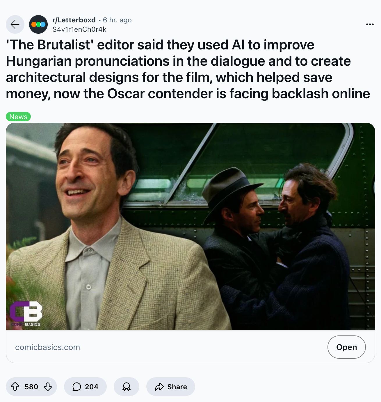 Reddit is buzzing with discussions about the AI controversy in 'The Brutalist.' The AI debate could impact the film's Oscar prospects.