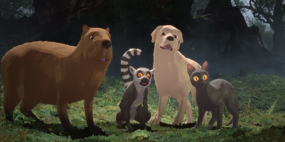 The protagonist and its adventure companions. Unlike Hollywood animations with animal protagonists, this film doesn't anthropomorphize animals.